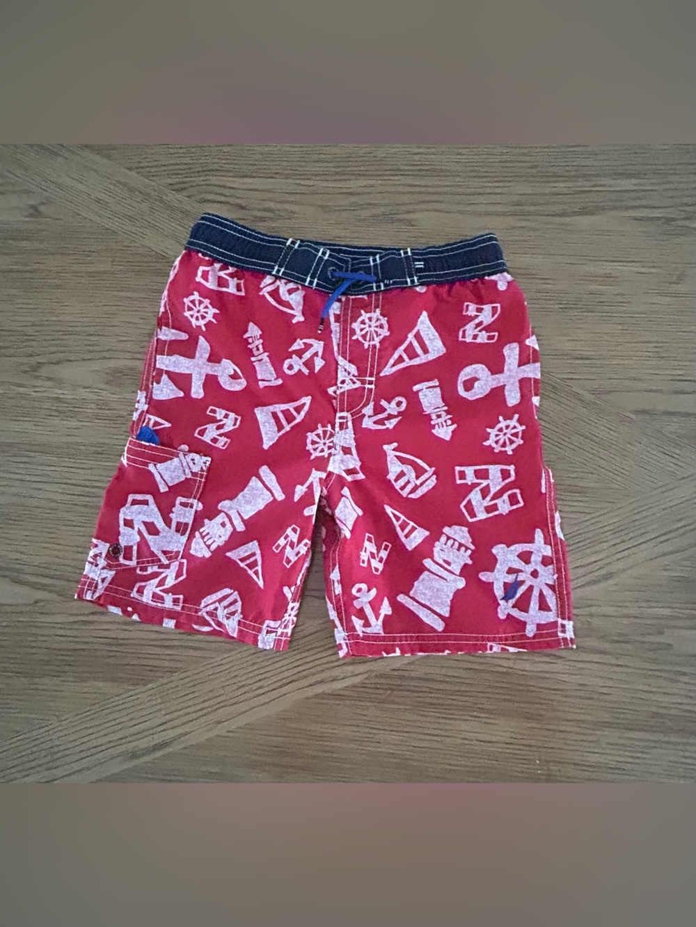 Red Nautical Print Boys Swim/Board Shorts